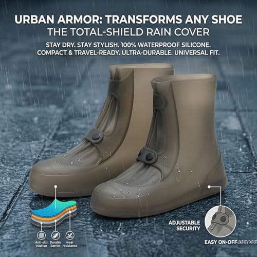 Image of Tall Silicone Shoe Cover Waterproof, Double-Breasted Waterproof Layer Shoes Cover for Rainy, Reusable Non-Slip Shoe Rain Cover