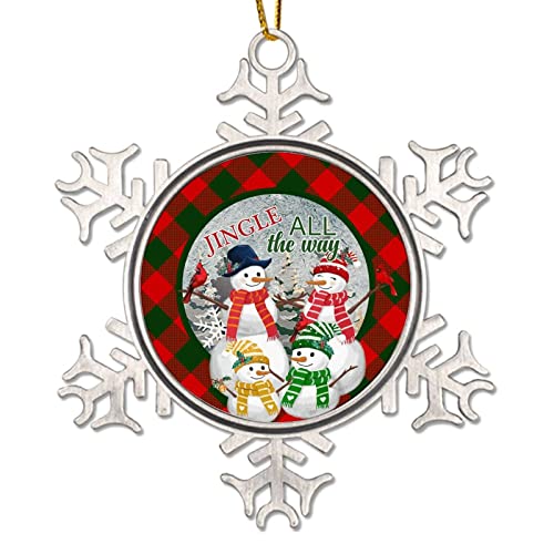 Muñeco de nieve Jingle All The Way Adorno de árbol de Navidad rojo y negro Buffalo Plaid Decoraciones de Navidad Muñeco de nieve Regalo de Navidad Metal Copo de nieve Adorno para amigos