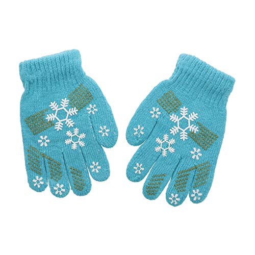 Bright Snowflake Knit Winter Gloves for Big Kids and Teens, Stretch Gripper Gloves