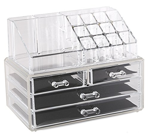 Estilo 100% Pure Acrylic Cosmetic and Jewelry Organizer, Two Pieces Set Storage Display Boxes