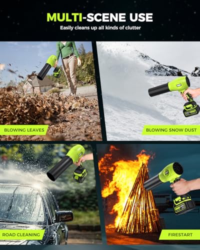 Leaf Blower Cordless with Battery and Charger, 800,000 RPM, Extended Nozzle, Lightweight Handheld Design,Blower for Patio Cleaning,car Blowing Water, Blowing Leaves and Dust(Bright Green)