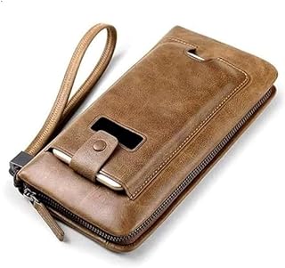 محفظة جلد مستوردة - مع جراب موبايل - بلون أسود