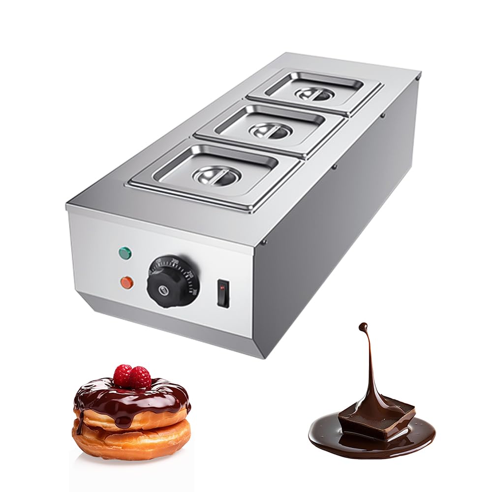YUEWO Bagnomaria Per Cioccolato Caldaia Elettrica Per Sciogliere Il Cioccolato Macchina Per Cioccolata Acciaio Inox 3 Serbatoi 4.5L 220V 1200W