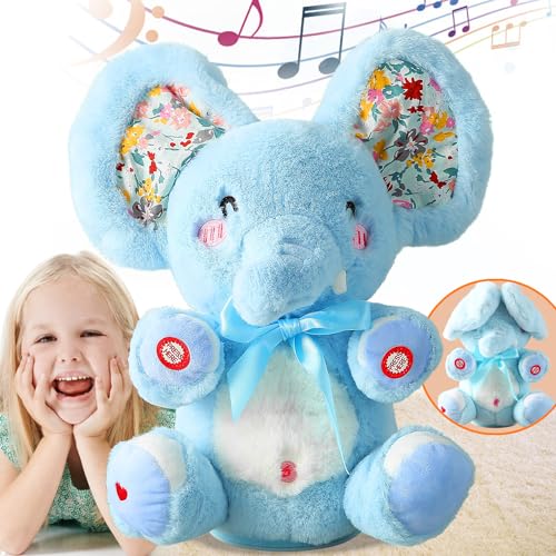 Image of HCdoujoy Baby Blue Peek A Boo Elephant Plush Stuffed Singing Elephant, Repeat What You Say, Musical for Toddler with Moving Ear, Singing Talking Stuffed Animal Baby Toy for Boy Girl