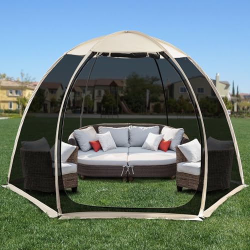Screen House Mesh Tent, 10 x10 FT Pop Up Outdoor Gazebo with Sun Shade Mosquito Net for Backyard Garden, Beige