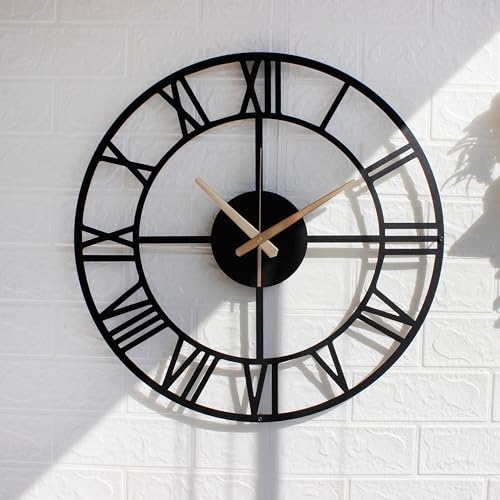 Image of Metal Wall Clock for Living Room, Bedroom, Office, Kitchen, Home and Hall, Stylish Designer Big Size Modern Wall Watch for Home Decor Black (Roman, 40 CMS)