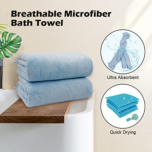 Image of Orighty 2-Pack Microfiber Bath Towels (27'' x 54'') - Soft, Absorbent, Quick-Drying, Blue
