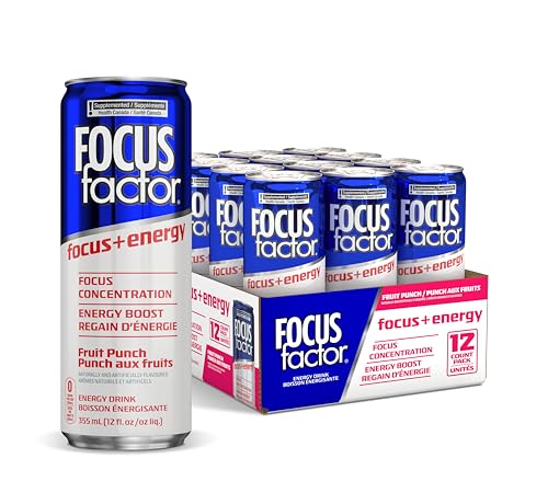 Focus Factor Energy Drink - 12 x 355ml Cans (Original Flavour) - with Focus + Energy - Lightly Carbonated, Sugar Free, Low Calorie with Vitamin B6 & Vitamin B12
