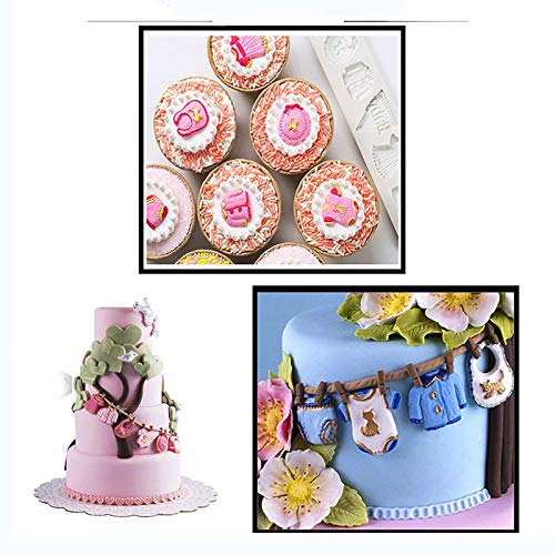 Wopodi 6 Pieces Baby Silicone Fondant Cake Mold, Baby Infant Clothes Feet Birthday Fondant Candy Mold, Cake Decorating Baby Shower Theme Gender Reveal Party Gummy Sugar Chocolate Candy Cupcake Mold #TOP5
