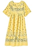 AmeriMark Womens Muumuu House Patio Dress – Ladies Flowy Short Sleeve Sun Dress Lounger Gown Sleepwear - Yellow Border - 1X