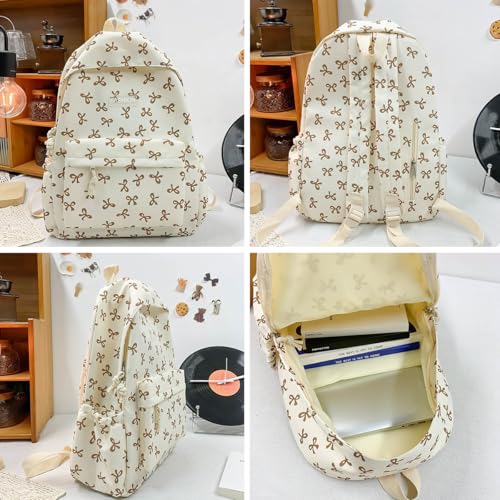 Classic Cute Bow Tie Printed Backpack 16.9 Inch Kawaii Casual Simple Lightweight Travel Bag For Women Purple4