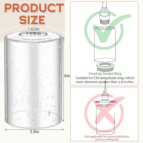 Image of Teenyyou 1 Pcs Clear Bubble Seeded Glass Shade Replacements for Pendant Light Fixtures Glass Lamp Shade Cover, 1-5 /8 Inch Fitter E26 Base, 4 inchw x 6 inchh, Replacement Lamp Globe for Chandelier Wall Sconce