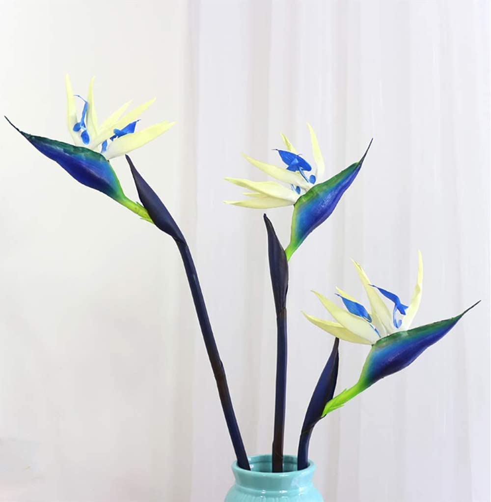Joson Blue 3Pcs 32" Long Stem Artificial Bird Of Paradise Permanent Flower With 0.5" Stems For Home Decor Party Artificial Flower Plants (Blue)