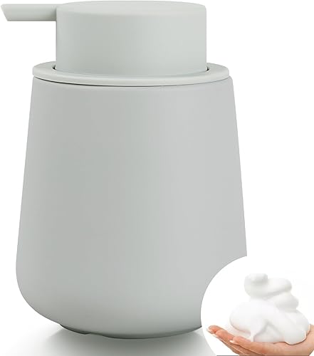 Miniatura 19 de Dispensador de jabón Bosilunlife para baño - Dispensador de jabón de cerámica gris claro, dispensador de loción, dispensador de jabón para platos