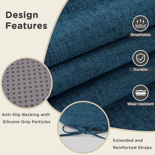 Image of AddGrace Set of 6 Chair Cushions for Metal Dining Chairs 14x14 Navy | Non Slip,Washable Removable Cover with Ties, Textured, for Kitchen Dining Room Indoor, Hard Wooden Chairs, Family Gathering