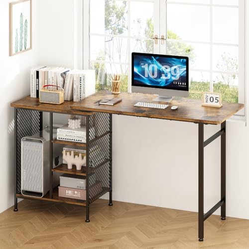 Catálogo de Escritorios Bonitos más recomendados. 48 Uzelia Escritorio Minimalista con Repisa Ajustable, 130cm Escritorio para Computadora, Mesa de Computadora Gamer con Estante para Hogar u Oficina, Estilo Moderno Rustico, Mesa de...