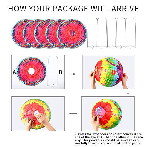 5 Pieces Tie Dyed Groovy Paper Lanterns 1960s Hippie Birthday Party Decorations 60's Carnival Hanging Paper Lanterns Classroom Hanging Ceiling Decorations for 60's Hippie Theme Party Supplies - Image 3