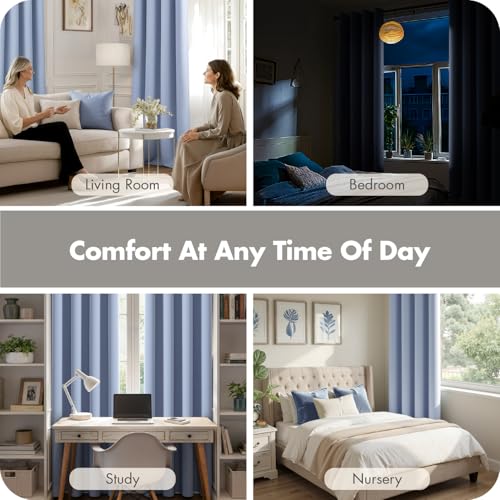 Image of MIULEE Sky Blue Blackout Bedroom Curtains Drapes 96 Inch Long 52 inchx96 inch | Grommet Top, Room Darkening Window Drapes, Privacy Protection, Thermal Insulated, Heat Blocking, Light Blocking