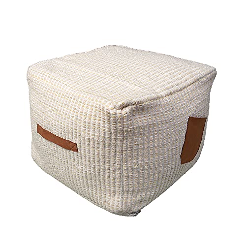 MOCOFO Home Storage Square Pouf Cover Handmade Linen Cotton Footrest Simple Tatami Cushion Only Cover (Beige, 15.7×15.7×11.8")-image-43