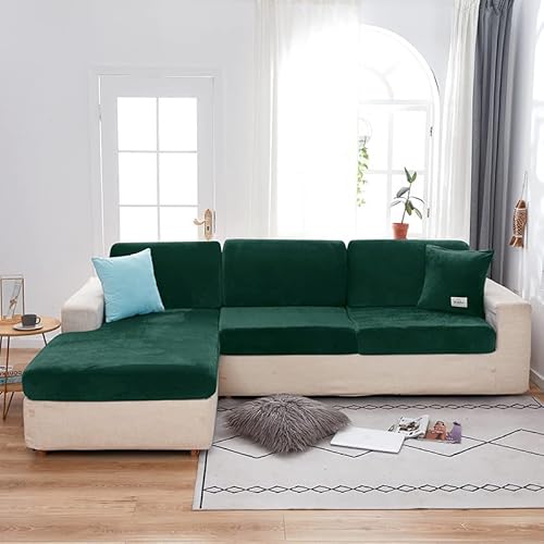 Jonuiony 2023 New Wear-Resistant Universal Sofa Cover, Stretch Velvet Separate Couch Cushion Slipcovers, L Shape Sofa Chaise Covers for Both Left/Right Sectional Couch (Dark Green,Back Cover)