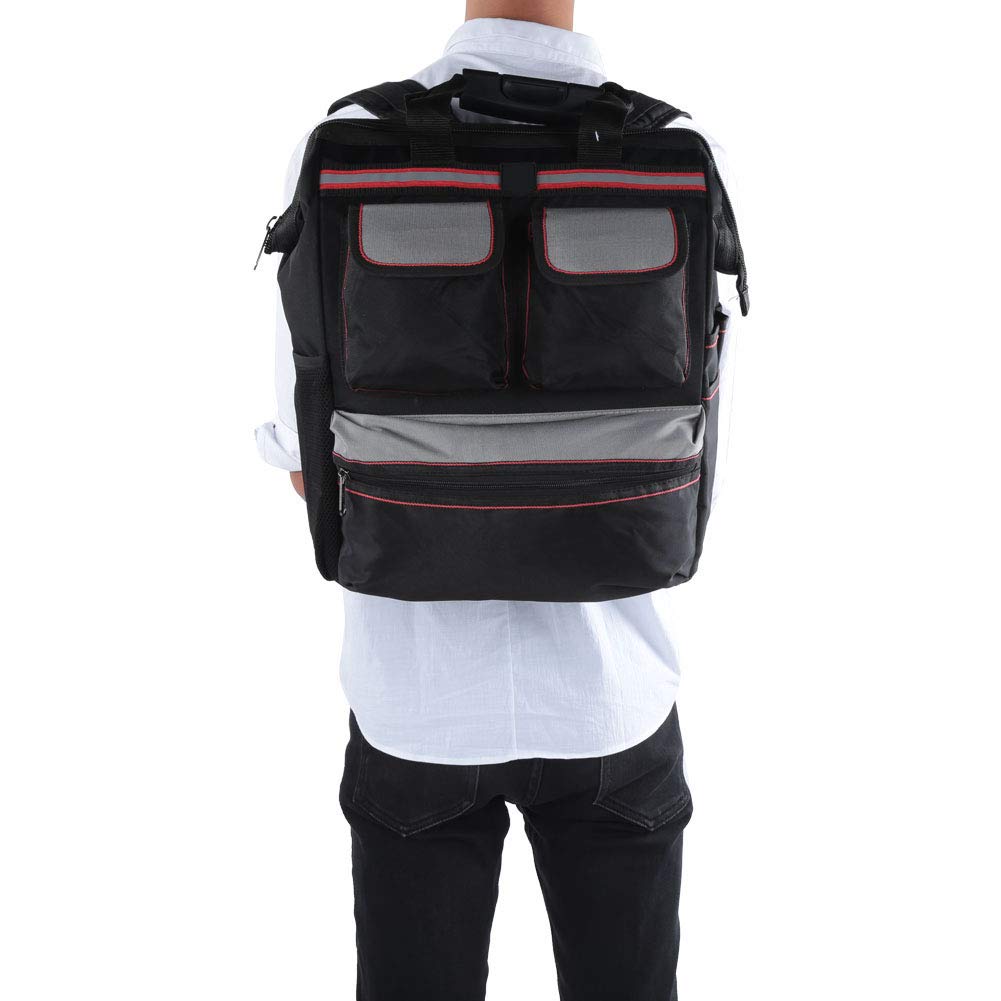 Tbest 1680D Torba na Narzędzia Ox Cloth Duty z Paskiem Odblaskowym Multi Pocket dla Elektryków Pracowników Budowlanych (BLACK)