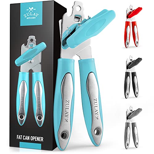 Zulay Kitchen Manual Can Opener - Handheld Can Opener Smooth Edge Cut Stainless Steel Blades - Heavy Duty Can Opener Manual With Comfortable Grip Handle And Large Turn Knob (Light Blue) #TOP7