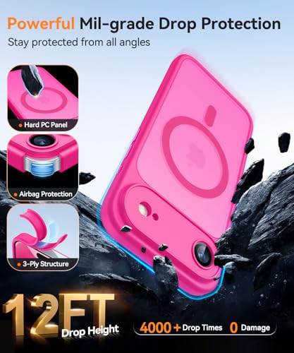 Image of CANSHN Magnetic Compatible with iPhone Air Case(6.5 Inch), Upgraded [Full Camera Protection] [Compatible with Magsafe] [Translucent Matte] Shockproof Phone Cover for iPhone 17 Air Case,Hot Pink