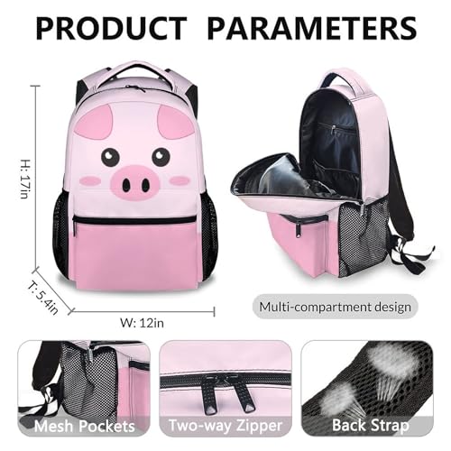 School Backpack for Girls, Pig Girls Backpacks for Kids Students 3 in 1 Elementary Preschool Bookbag for School Travel2