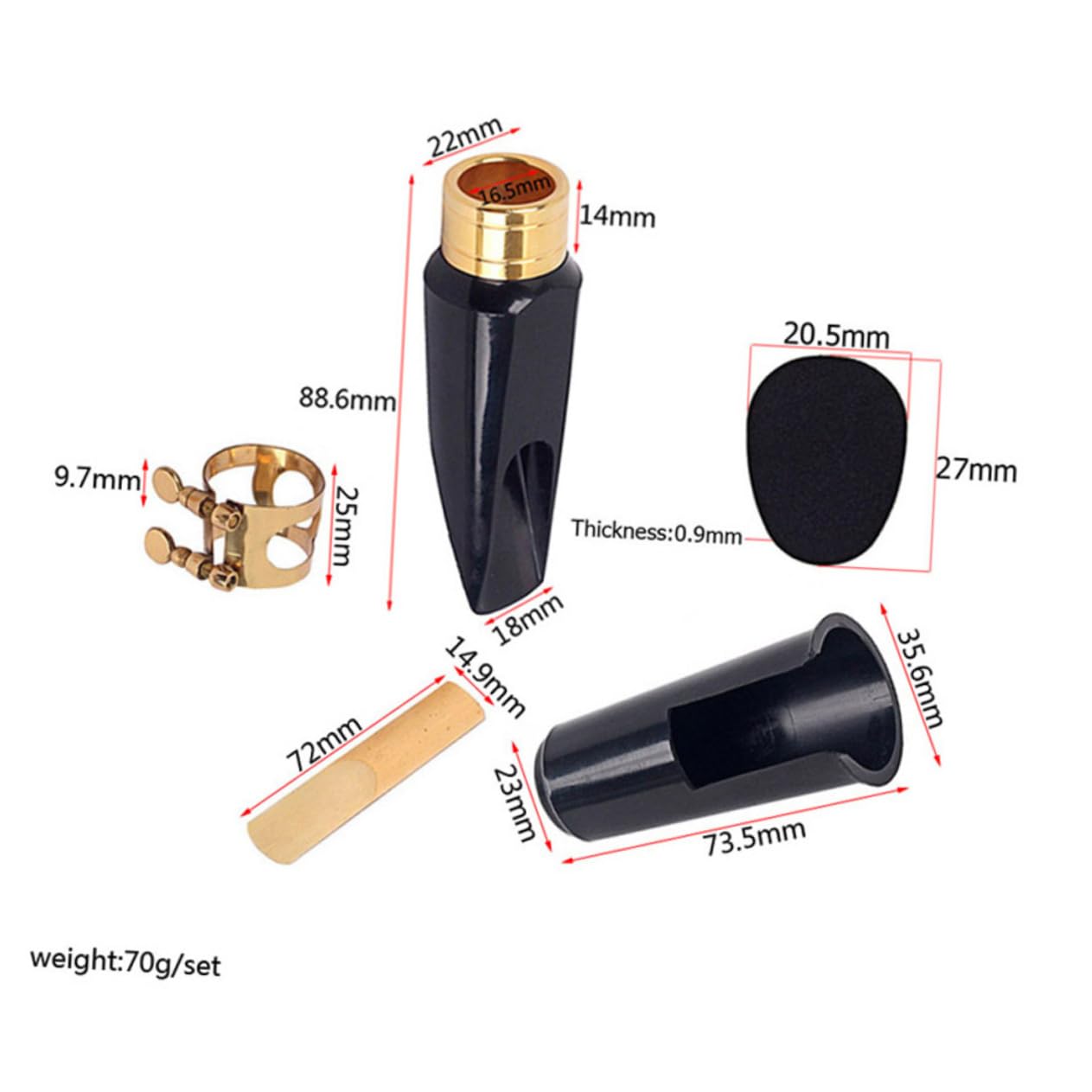 ibasenice Accessoire Saxophone Alto avec Boucle en Cuivre, Embouchure en Plastique et Métal, Stabilise le Tube, avec Capuchon et Écussons pour Performance Optimale