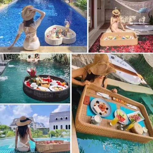 Plateau flottant en rotin pour piscine et brunch de luxe