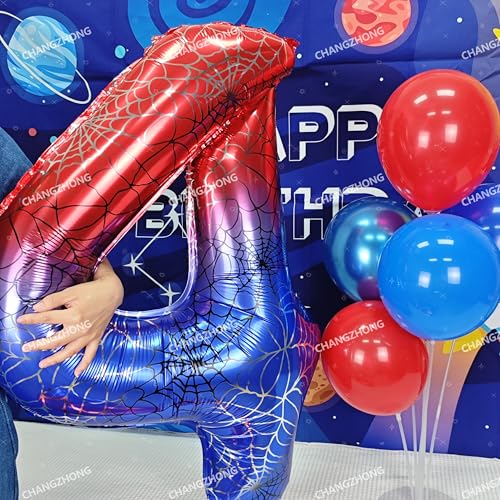 Image of 40 In Red And Blue Spider Theme Large Number 2 Balloon | Giant Large Helium Foil Balloon for Boy or Girl 2 th Birthday Wedding Anniversary Baby Shower Party Decorations