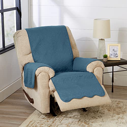 Image of Great Bay Home Reversible Recliner Cover - Washable Slipcover Furniture Protector with Elastic Straps - Perfect for Kids & Pets - Quilted & Stitched Detail (Smoke Blue /Ivory)