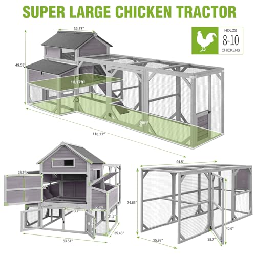 Image of 41ft Extra Large Chicken Coop with Run, Super Large Chicken Tractor Chicken House, Wooden Hen House Poultry Cage Outdoor with 6 Large Nesting Boxes, 6 Perches for 8-10 Chickens