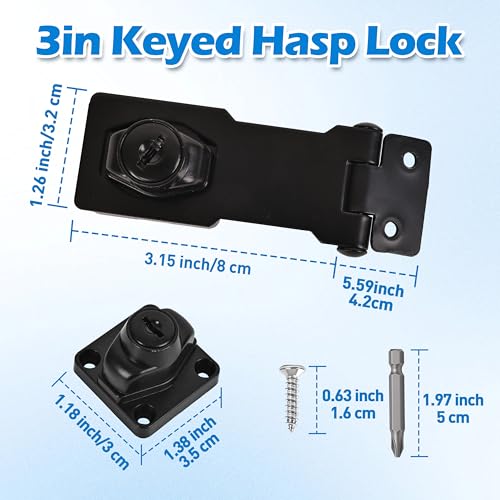Image of 2 Pcs keyed Hasp Lock,3 inch keyed hasp Locks Twist knob keyed Locking hasp for Cabinet Small Door,Hasp Lock with Keys,Metal Safety Hasp Latches (2 Pcs Black, 3 inch)