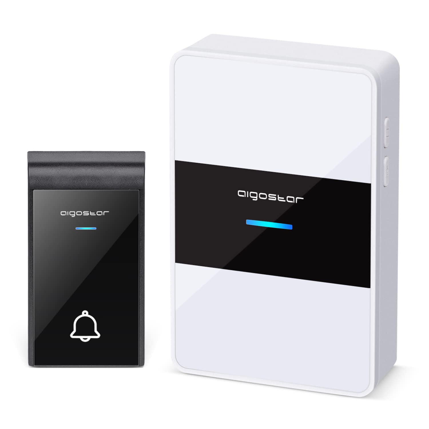 Aigostar Black White Wireless Doorbell Battery Operated, Waterproof Door Bells Wireless Cordless, Doorbell Chime Kit With 1 Receiver, Portable Ring Door Bell Wireless Up To 150M Range, 3-Level Volume, 36 Chime