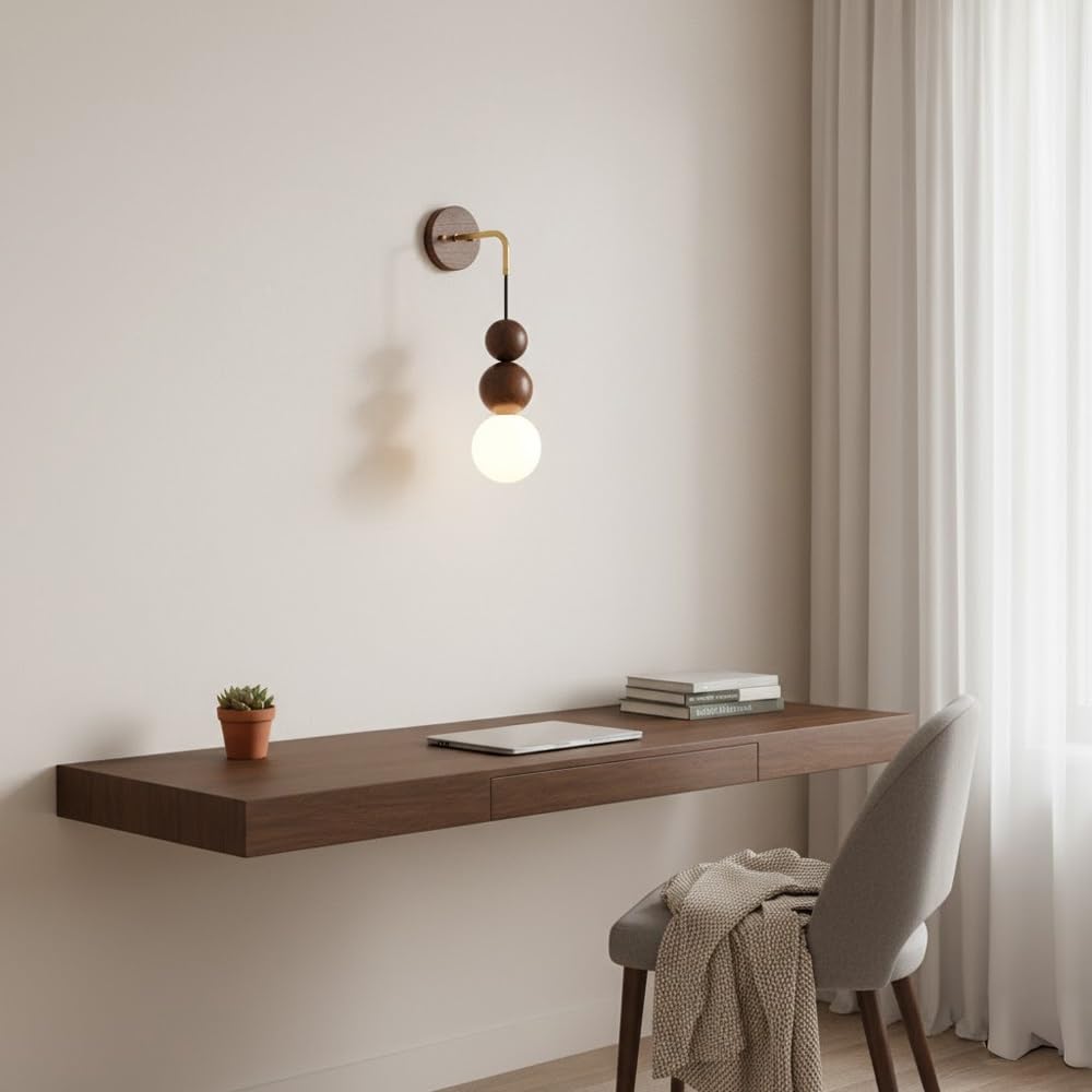 Lampada Da Parete Nordica Moderna, Regolabile, In Legno Massello E Ottone