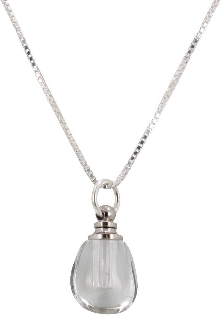 Tiny Teardrop Glass Essential Oil Diffuser Necklace on 18 Inch Sterling Box Chain, Choose Your Color, 6371