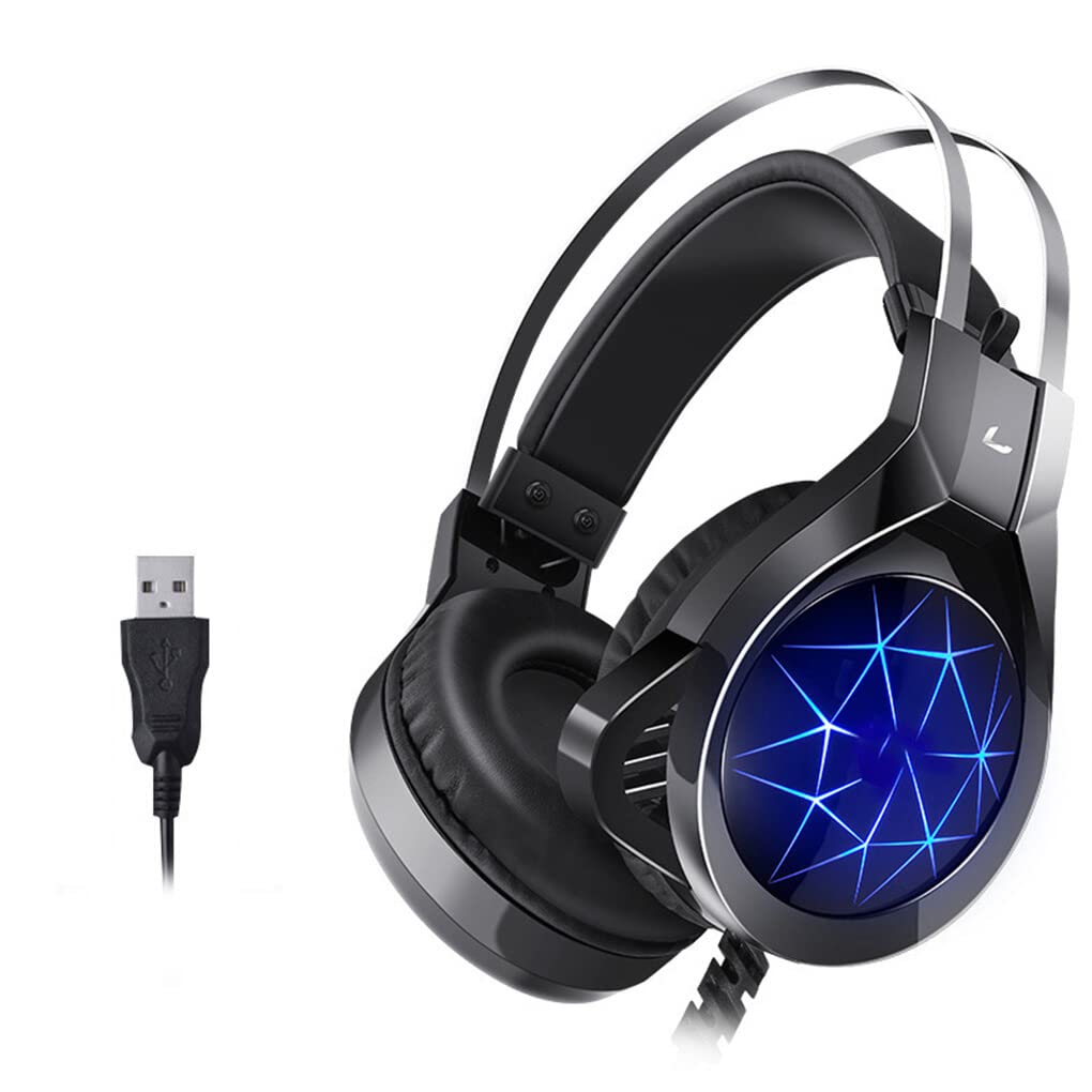 Fashion Stereo Sound Breathing Light Wired Gaming Headset Computer Headphone -in Microphone Online Chatting Ear Pads Earphone Home, Black USB