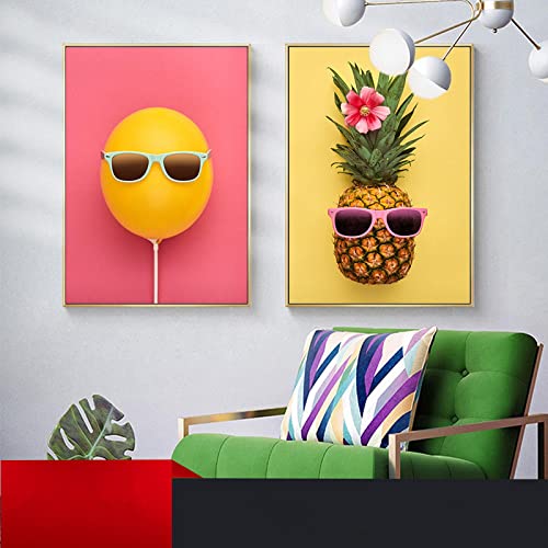 Toile peinture fruits ananas ballon nordique pour déco murale 60x90cm