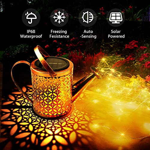 Solar Watering Can Lights Garden Decor, Solar Lights Outdoor Decor, Hanging Solar Lantern Decor For Yard Table Patio Porch Lawn, Metal Waterproof Solar Garden Lights Gift For Mom Women Birthday #TOP1