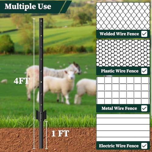 20 Pack Garden Fence Post, 4 Feet Heavy Duty Metal U-Post for Wire Fence, No Dig Garden Fence Stakes for Temporary Fencing, Electric Fence Wire, Corner Anchor, and More-Black - Image 5