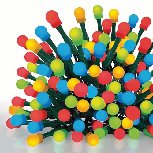 EMOS – LED-Lichterkette mit 300 LEDs in Kugelform, bunt – 30m Weihnachtslichterkette für Partys, Weihnachten, Deko – 8 Lichtmodi, 6h Timer, Netzteil, 5m Zuleitung, grünes Kabel – für Haus & Garten