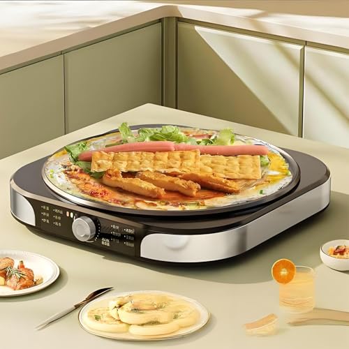Crepera Eléctrica, Plancha Antiadherente Para Hornear Con 2200 W De Potencia Y Placa De 40 Cm De Diámetro, Control De Temperatura Continuo Y Apagado Automático Para Panqueques, Chapatis Y Huevos
