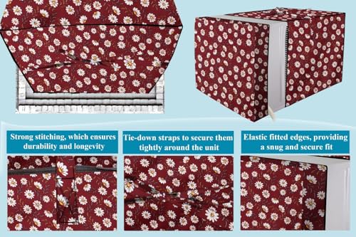Image of The Furnishing Tree Elastic fit waterproof Polyester window ac cover suitable for Croma 1 Ton, Dustproof cover for inner and outer section, In CM: (48.26x59.69x38.74), Floral Pattern Red White