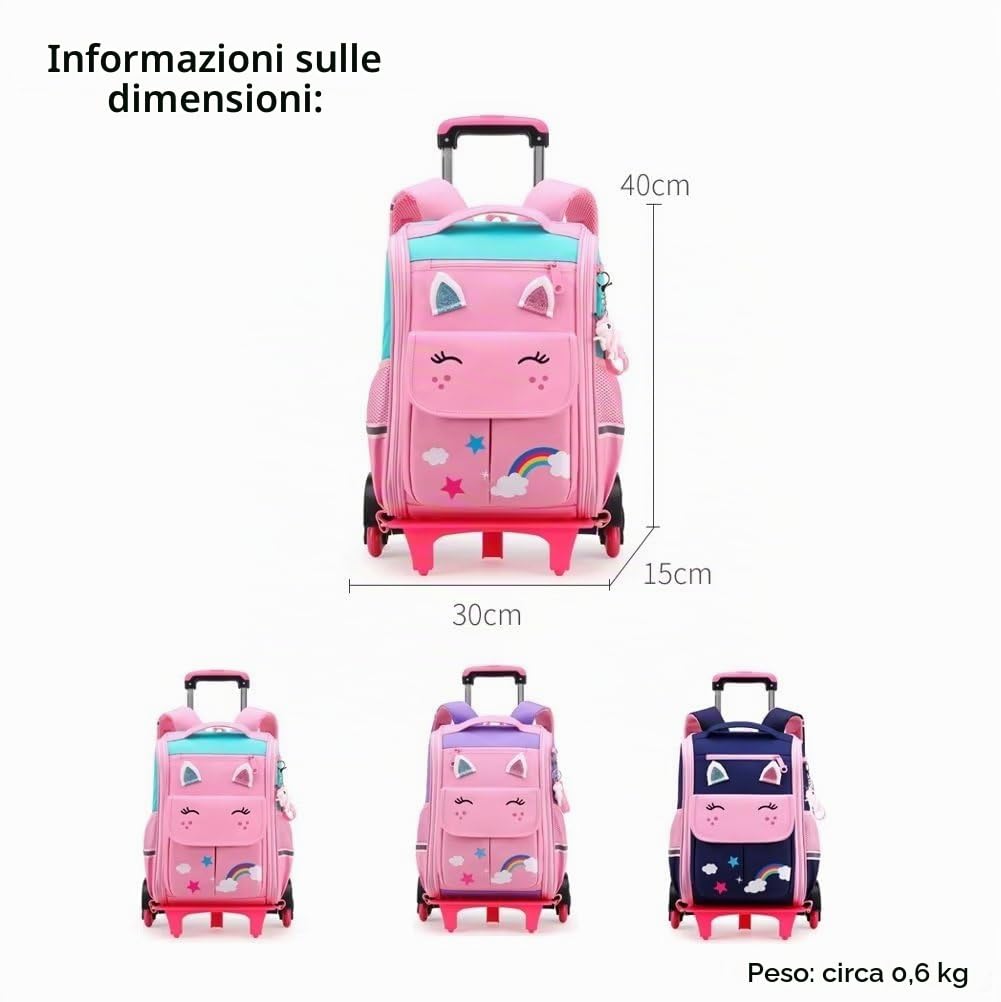 Zaino Trolley Scuola per Ragazze, Zaino con Ruote per Scuola e Viaggio, Blu