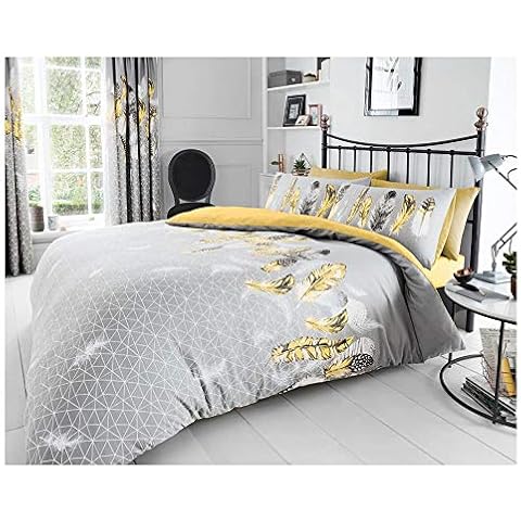 FAIRWAYUK Yellow and Grey Duvet Cover Set King, Reversible Quilt Bedding With Pillowcase, Ultra Soft, Easy Care Cover