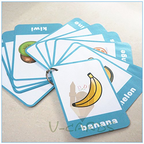 SANCENT 14 Pcs Fruit Flashcards | Memory Game | Preschool Educational Learning English Games & First Words Cards(Basic English Vocabulary Cards & Cards Pocket for Kids ) 13.5x9.2cm(inglés)