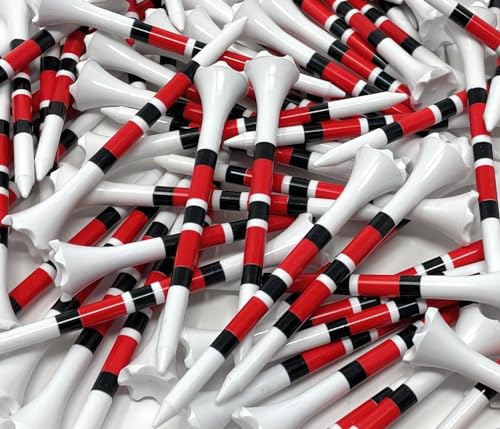 NorthPointe 3 ¼” Golf Tees Plastic – Red & Black Stripes - 100 Plastic Golf Tees in Bulk (Red & Black Stripes)