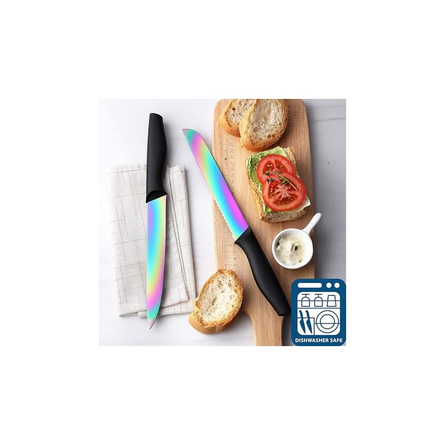 Marco-Almond-Knife-Block-Set14-Piece-Rainbow-Color-Stainless-Steel-Knife-Sets-for-Kitchen-with-block-KYA35-Chef-Cooking-Knives-Set-with-Acrylic-Stand Marco Almond® Knife Block Set,14-Piece Rainbow Color Stainless Steel Knife Sets for Kitchen with block, KYA35 Chef Cooking Knives Set with Acrylic Stand