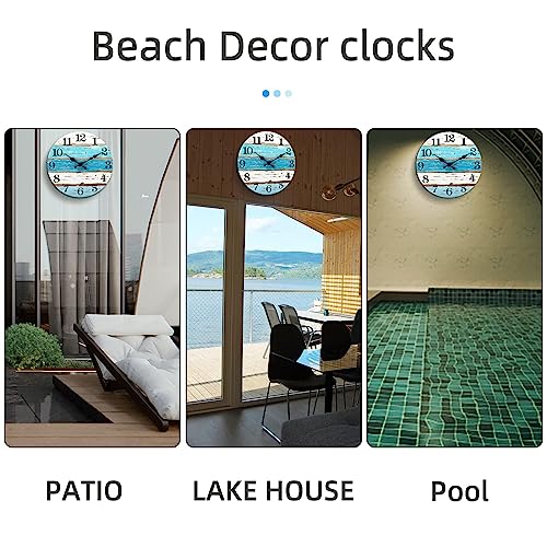 Image of CHYLIN Nautical 14 Inch Wall Clock, Blue Ocean Theme, Silent Sweep Movement, Easy to Read, Good Gift
